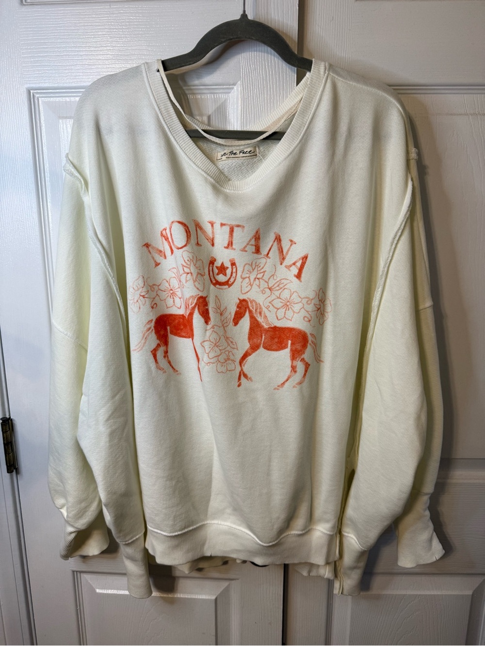 We The Free Cream Crewneck Camden with Orange Montana Graphic